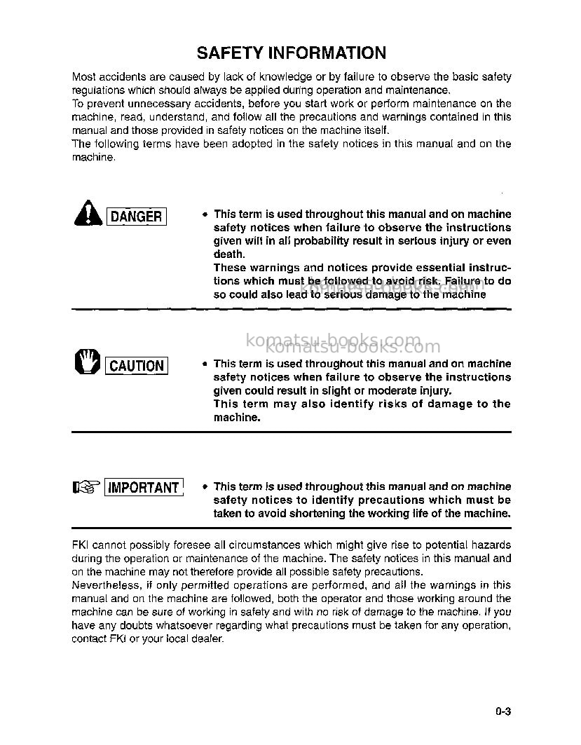 Komatsu pc95-1ita Operation manual cover Page 4 Komatsu pc95-1ita Operation manual cover Page 4