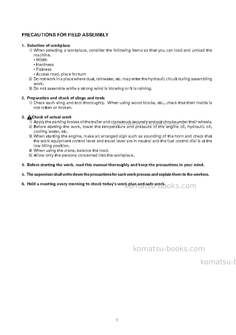 Komatsu pc400-7jpn-extreme cold terrain spec. Field assembly manual cover Page 4