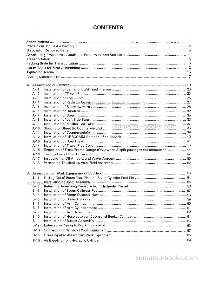 Komatsu pc750lc-7jpn Field assembly manual cover Page 4 Komatsu pc750lc-7jpn Field assembly manual cover Page 4