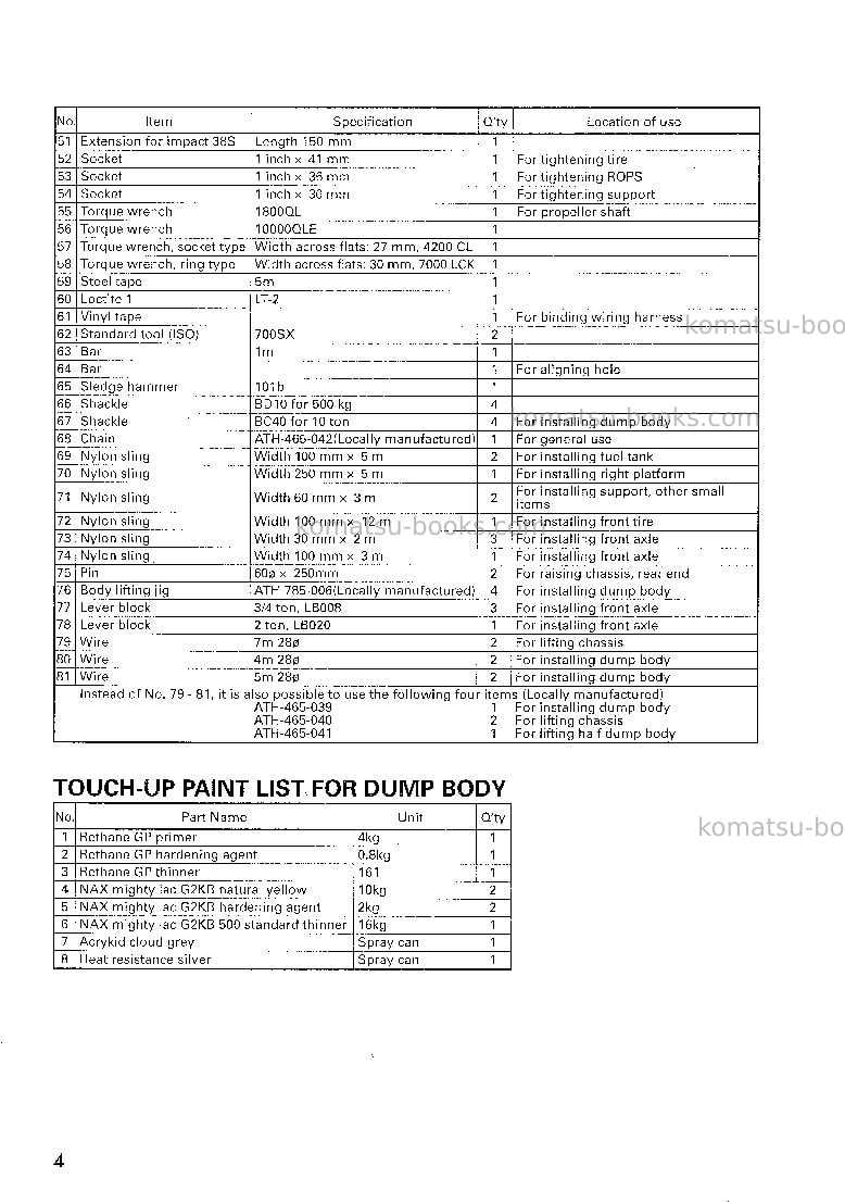 Komatsu hd465-5jpn Field assembly manual cover Page 4 Komatsu hd465-5jpn Field assembly manual cover Page 4