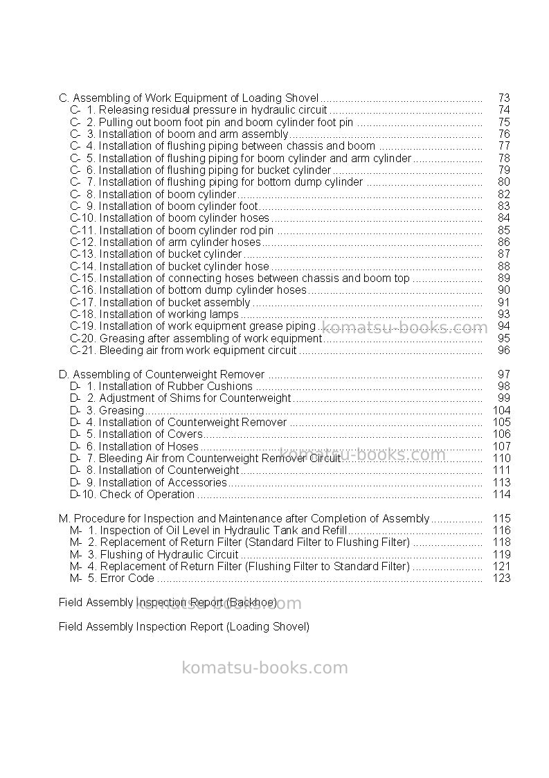 Komatsu pc850se-8jpn Field assembly manual cover Page 4 Komatsu pc850se-8jpn Field assembly manual cover Page 4