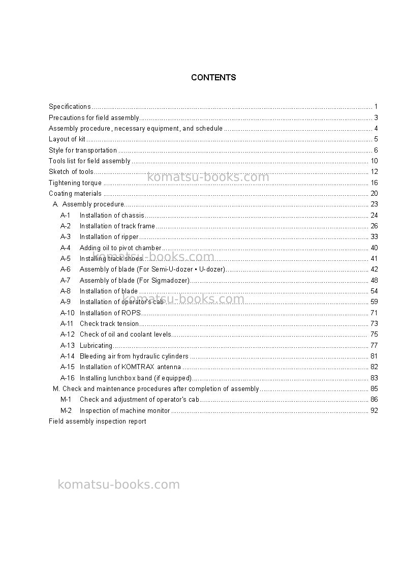 Komatsu d275ax-5jpn-e0 Field assembly manual cover Page 4 Komatsu d275ax-5jpn-e0 Field assembly manual cover Page 4