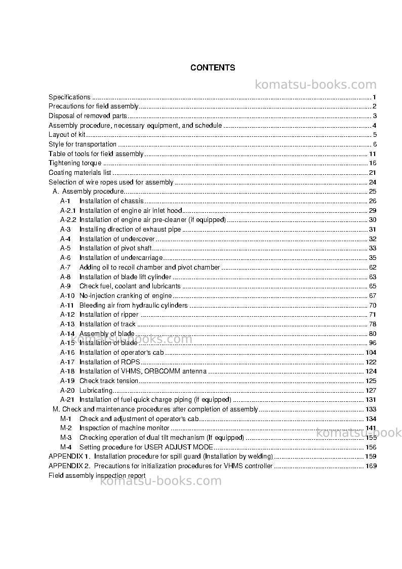 Komatsu d375a-5jpn-e0 Field assembly manual cover Page 4 Komatsu d375a-5jpn-e0 Field assembly manual cover Page 4