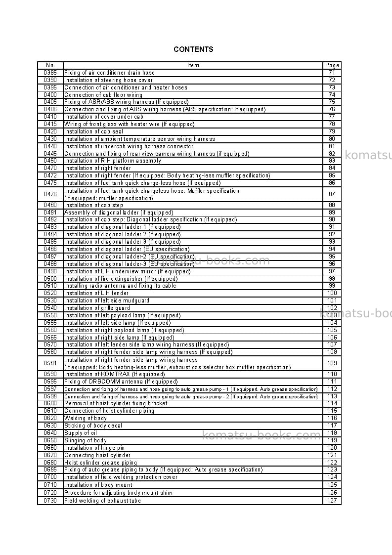 Komatsu hd785-7ind-50c degree m/c spec Field assembly manual cover Page 4
