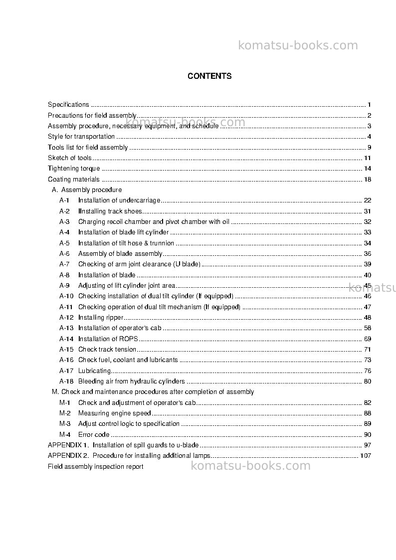 Komatsu d375a-5jpn Field assembly manual cover Page 4