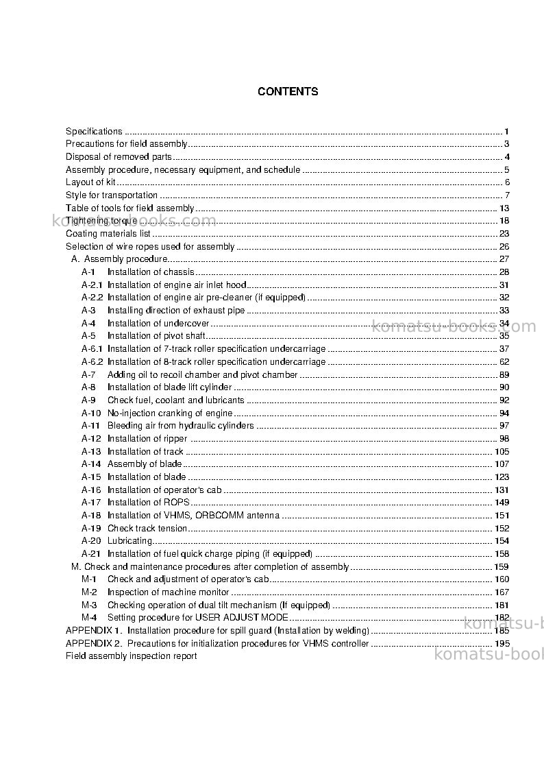 Komatsu d375a-5jpn-w/o egr Field assembly manual cover Page 4