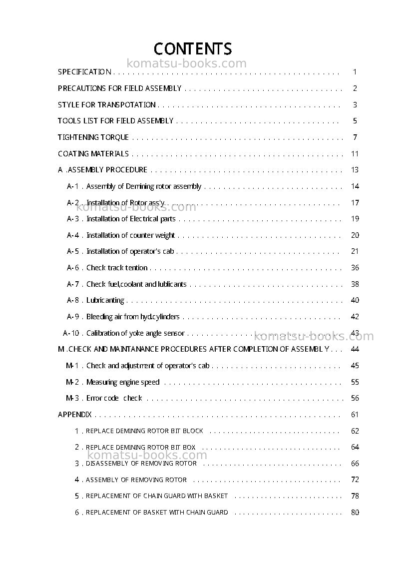 Komatsu d85ms-15jpn Field assembly manual cover Page 4 Komatsu d85ms-15jpn Field assembly manual cover Page 4