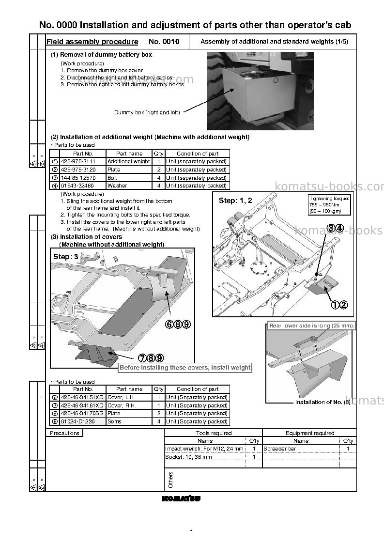 Komatsu wa500-6jpn Field assembly manual cover Page 4 Komatsu wa500-6jpn Field assembly manual cover Page 4