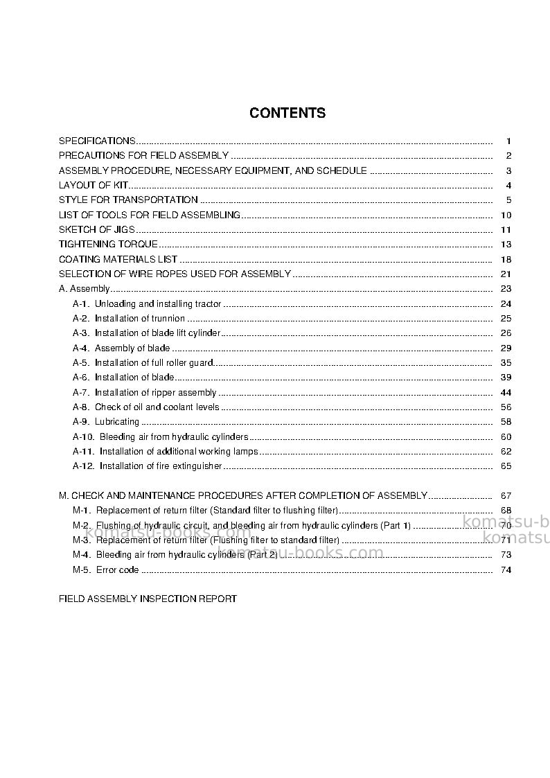 Komatsu d155ax-7jpn Field assembly manual cover Page 4 Komatsu d155ax-7jpn Field assembly manual cover Page 4