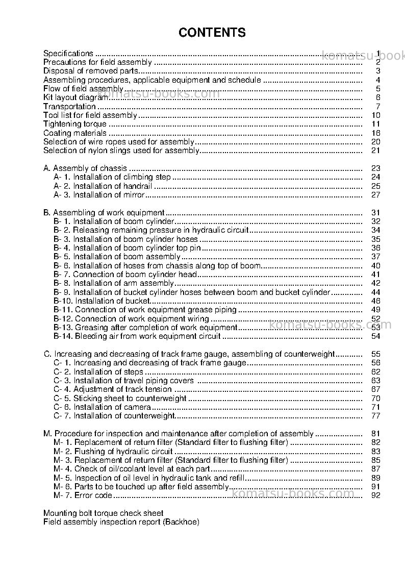 Komatsu pc490lc-10jpn Field assembly manual cover Page 4