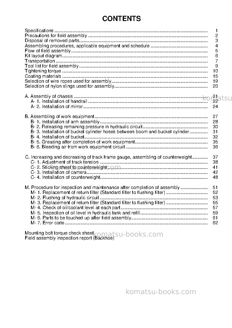 Komatsu pc360lc-10jpn Field assembly manual cover Page 4 Komatsu pc360lc-10jpn Field assembly manual cover Page 4