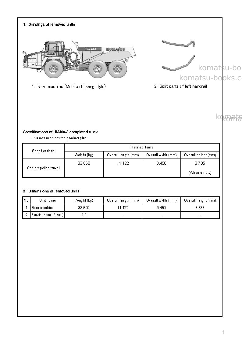Komatsu hm400-3jpn Field assembly manual cover Page 4 Komatsu hm400-3jpn Field assembly manual cover Page 4