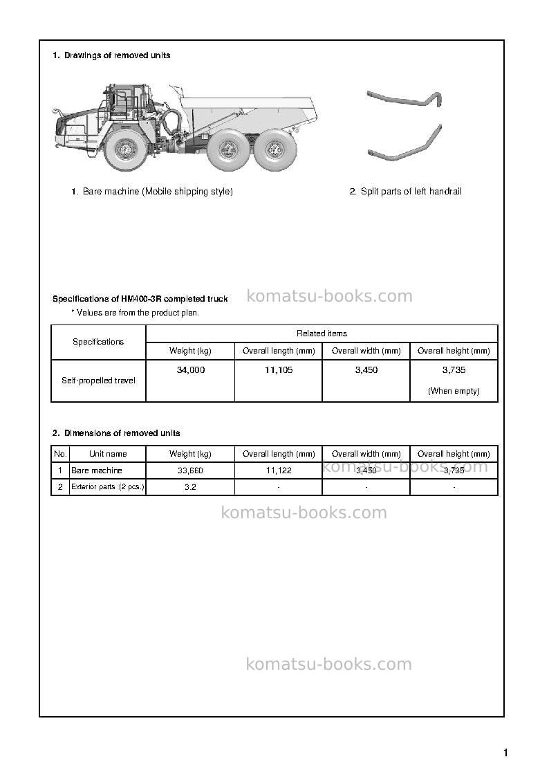 Komatsu hm400-3jpn-r Field assembly manual cover Page 4