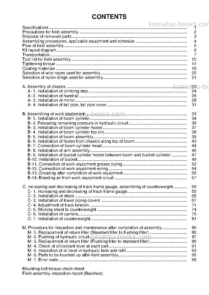 Komatsu pc490lc-11jpn Field assembly manual cover Page 4 Komatsu pc490lc-11jpn Field assembly manual cover Page 4
