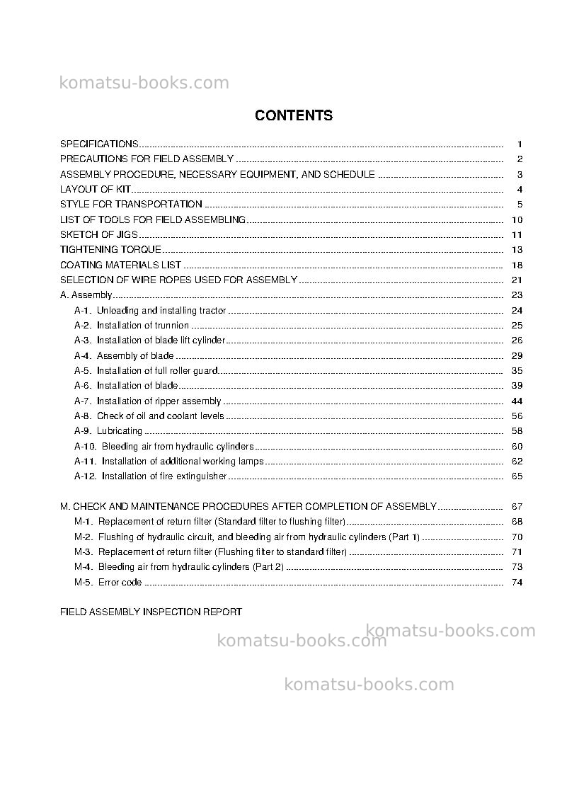 Komatsu d155ax-8jpn Field assembly manual cover Page 4 Komatsu d155ax-8jpn Field assembly manual cover Page 4
