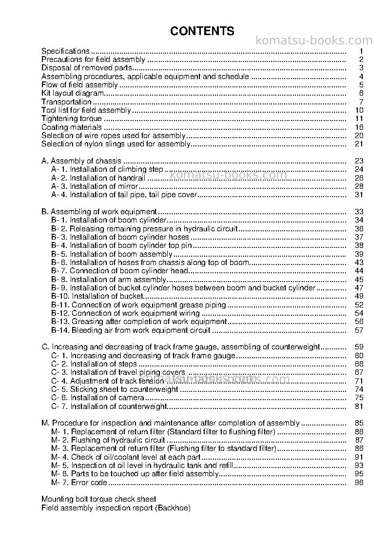 Komatsu pc490lc-11jpn-for eu Field assembly manual cover Page 4 Komatsu pc490lc-11jpn-for eu Field assembly manual cover Page 4