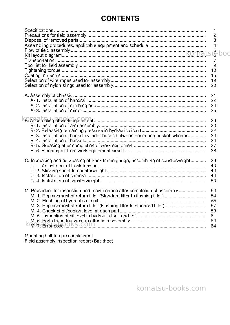 Komatsu pc360lc-11jpn-for eu Field assembly manual cover Page 4 Komatsu pc360lc-11jpn-for eu Field assembly manual cover Page 4