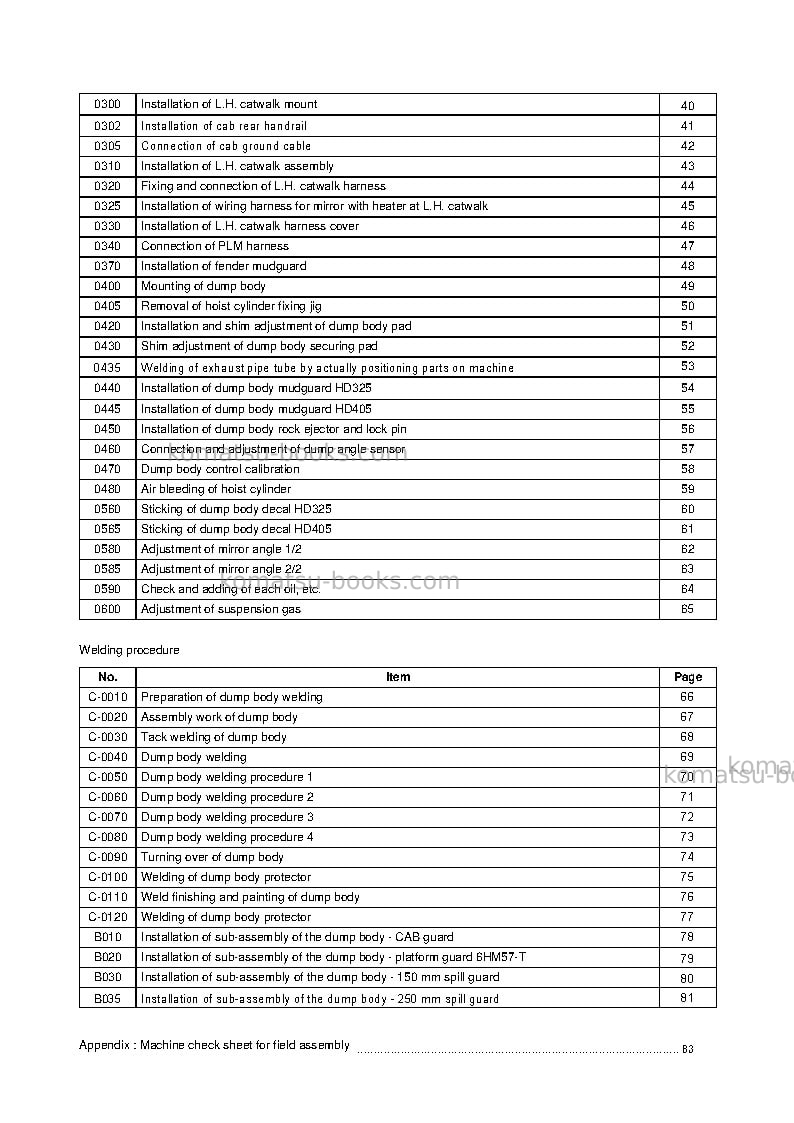 Komatsu hd405-8jpn Field assembly manual cover Page 4
