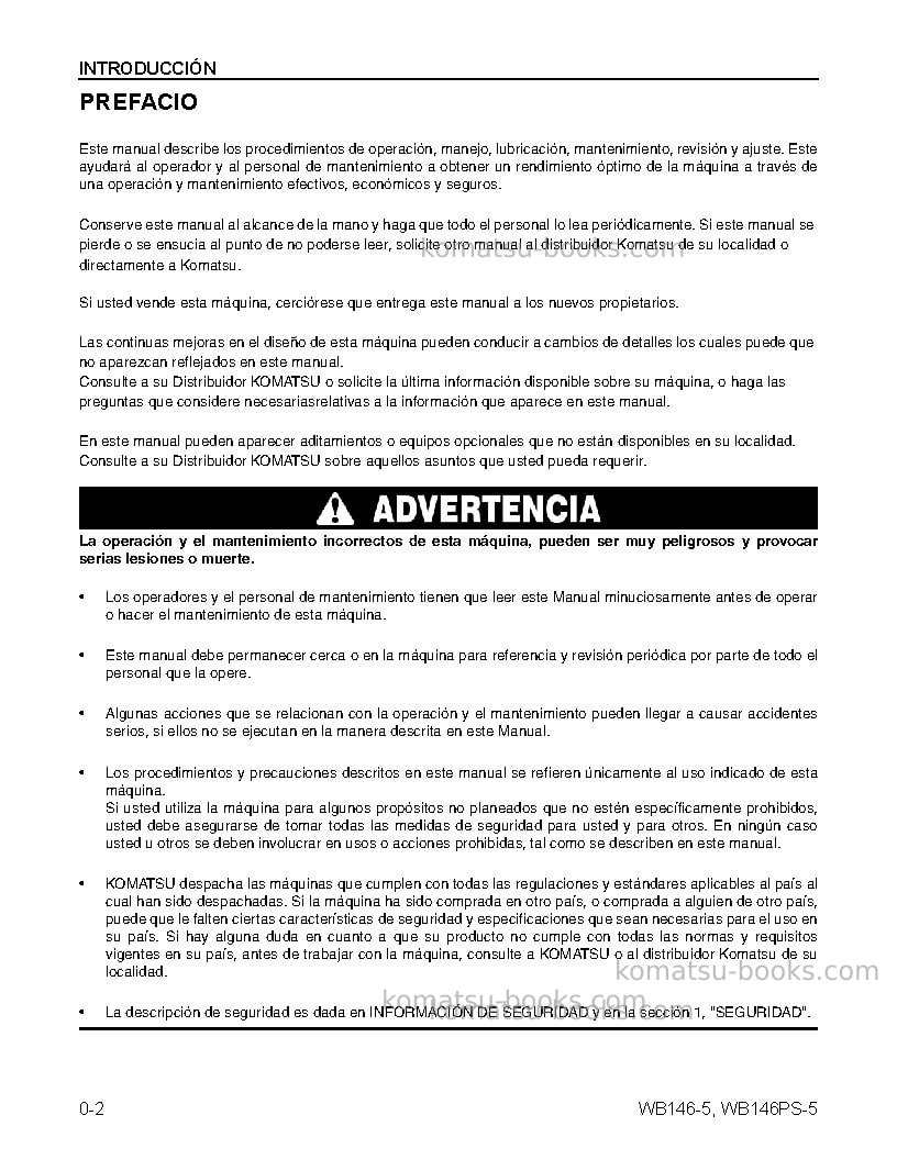 Komatsu wb146ps-5usa Manual de operación cover Page 4 Komatsu wb146ps-5usa Manual de operación cover Page 4
