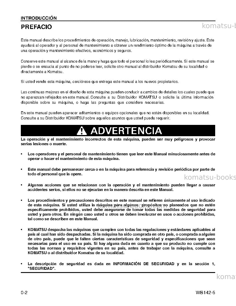 Komatsu wb142-5usa Manual de operación cover Page 4 Komatsu wb142-5usa Manual de operación cover Page 4