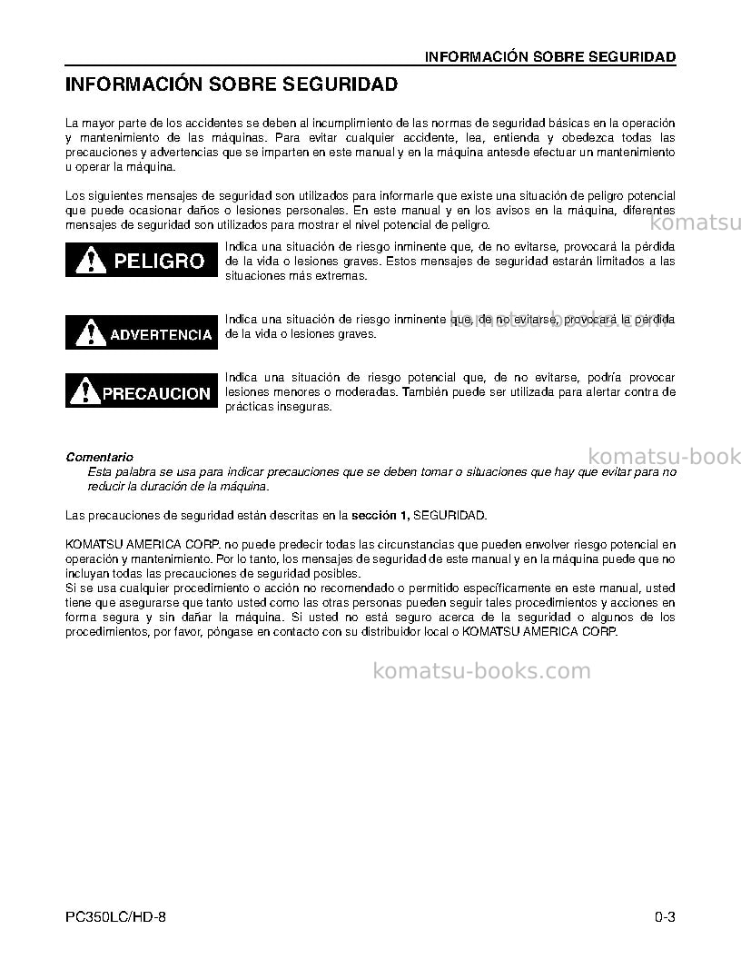 Komatsu pc350hd-8usa Manual de operación cover Page 4 Komatsu pc350hd-8usa Manual de operación cover Page 4