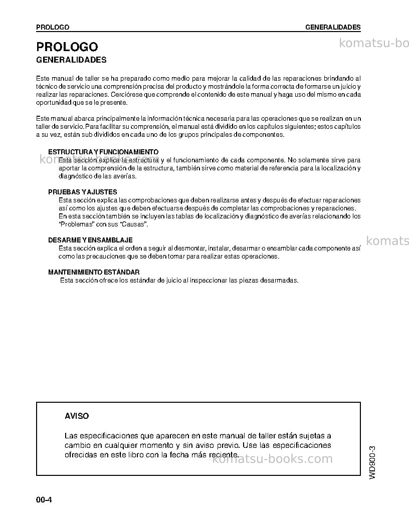 Komatsu wd900-3jpn Reparación y mantenimiento cover Page 4