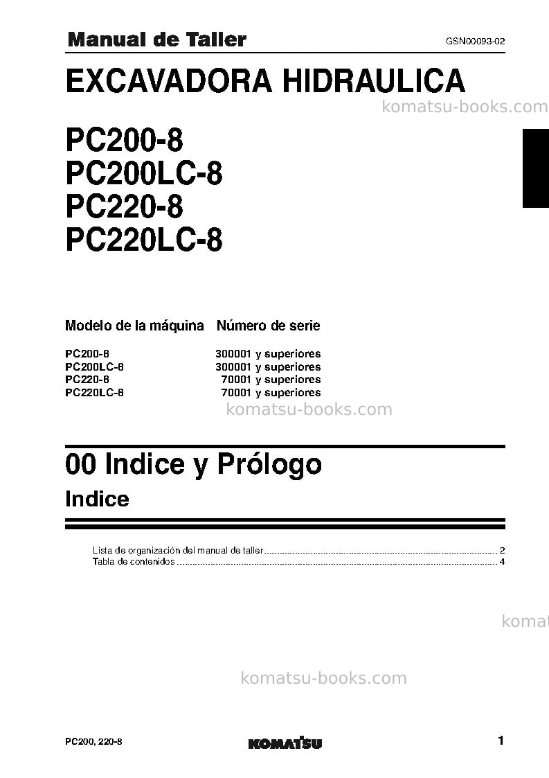 Komatsu pc200-8jpn-work equipment grease 500h Reparación y mantenimiento cover Page 4 Komatsu pc200-8jpn-work equipment grease 500h Reparación y mantenimiento cover Page 4