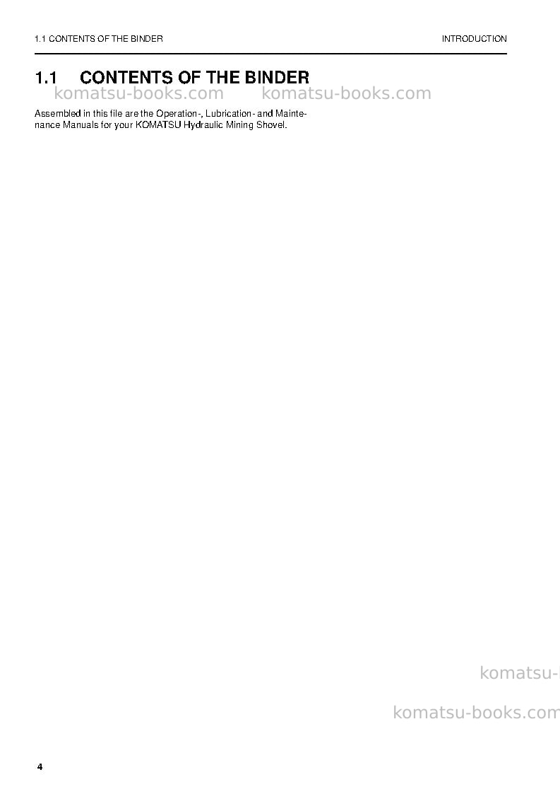 Komatsu pc3000-6deu Operation manual cover Page 4 Komatsu pc3000-6deu Operation manual cover Page 4