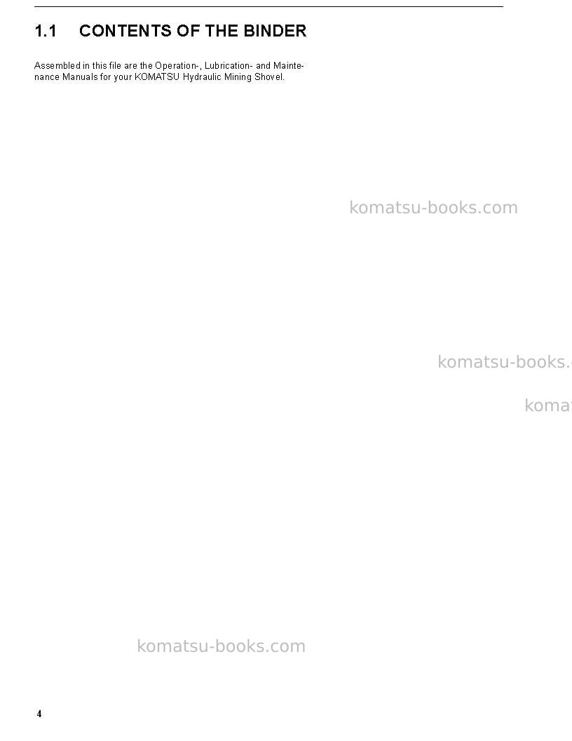 Komatsu pc3000-6deu Operation manual cover Page 4 Komatsu pc3000-6deu Operation manual cover Page 4
