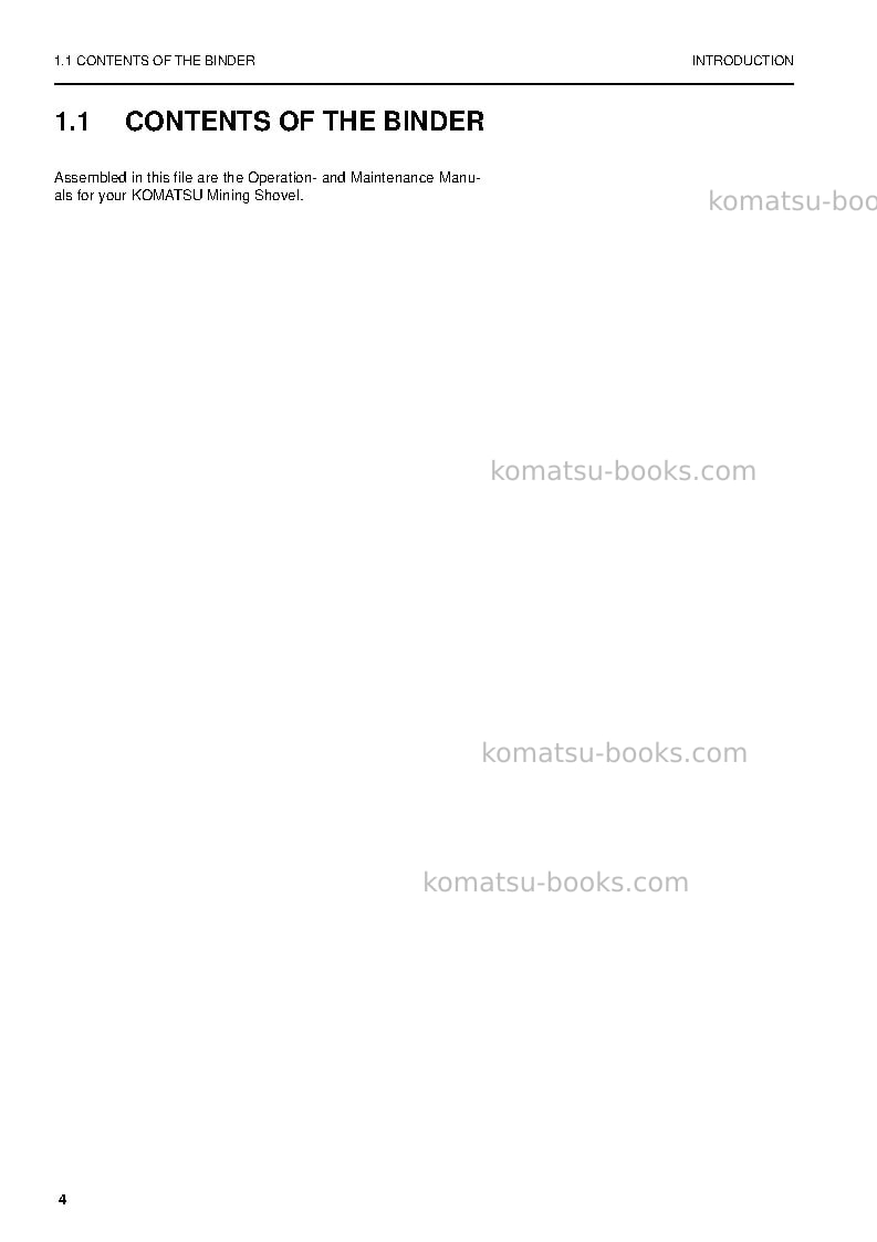Komatsu pc4000-6deu Operation manual cover Page 4 Komatsu pc4000-6deu Operation manual cover Page 4