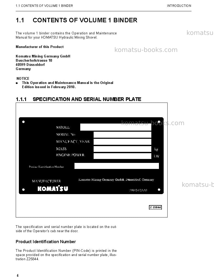 Komatsu pc8000-6deu Operation manual cover Page 4 Komatsu pc8000-6deu Operation manual cover Page 4