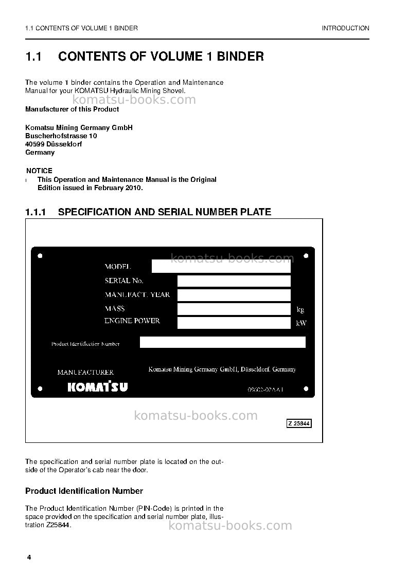 Komatsu pc8000-6deu Operation manual cover Page 4 Komatsu pc8000-6deu Operation manual cover Page 4
