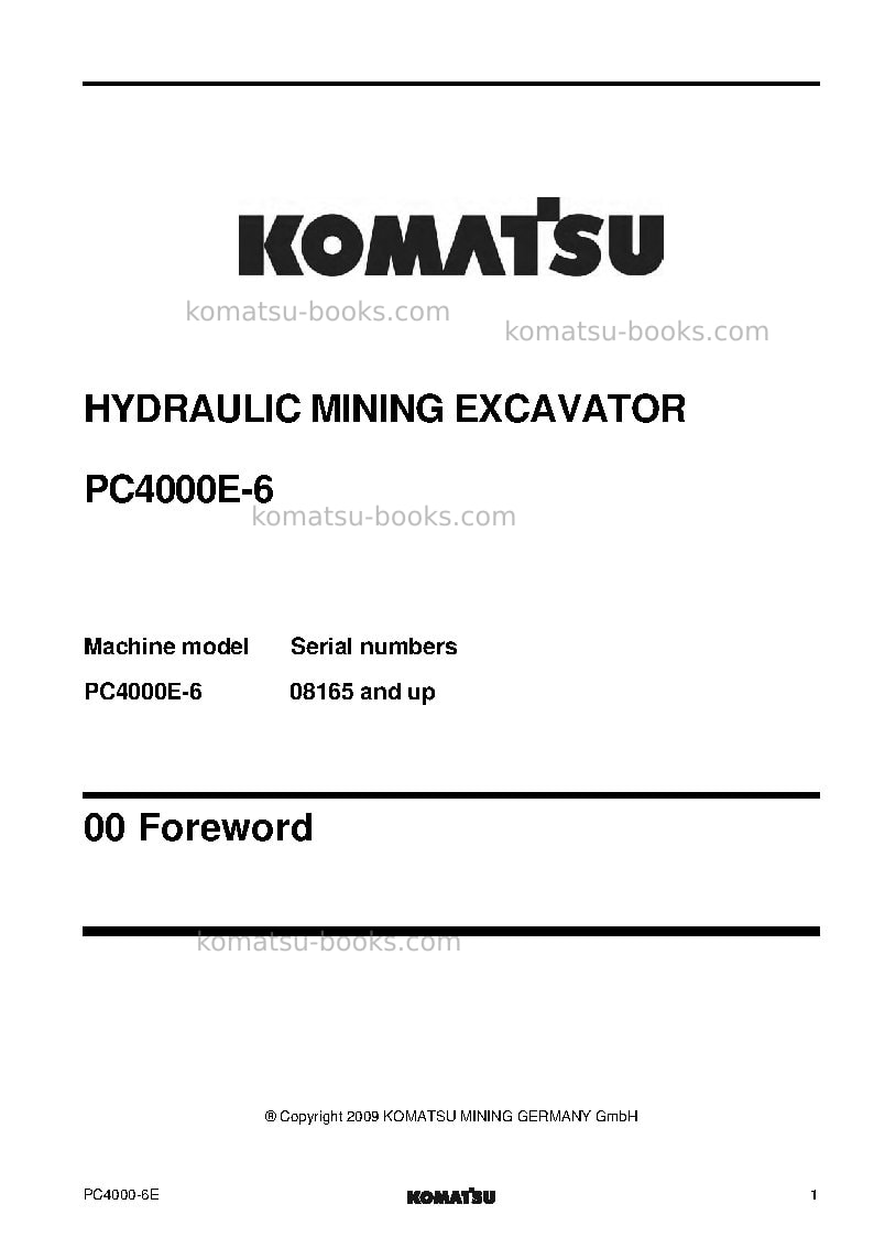 Komatsu pc4000e-6deu Repair & maintenance cover Page 4 Komatsu pc4000e-6deu Repair & maintenance cover Page 4