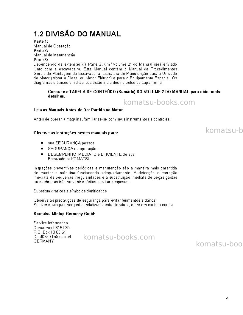 Komatsu pc8000-6deu-electric motor Manual de operação capa Página 4 Komatsu pc8000-6deu-electric motor Manual de operação capa Página 4
