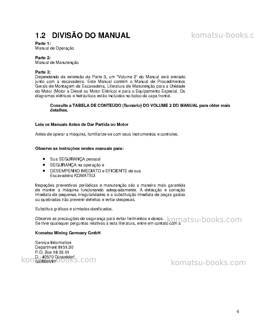 Komatsu pc8000-6deu-electric motor Manual de operação capa Página 4 Komatsu pc8000-6deu-electric motor Manual de operação capa Página 4