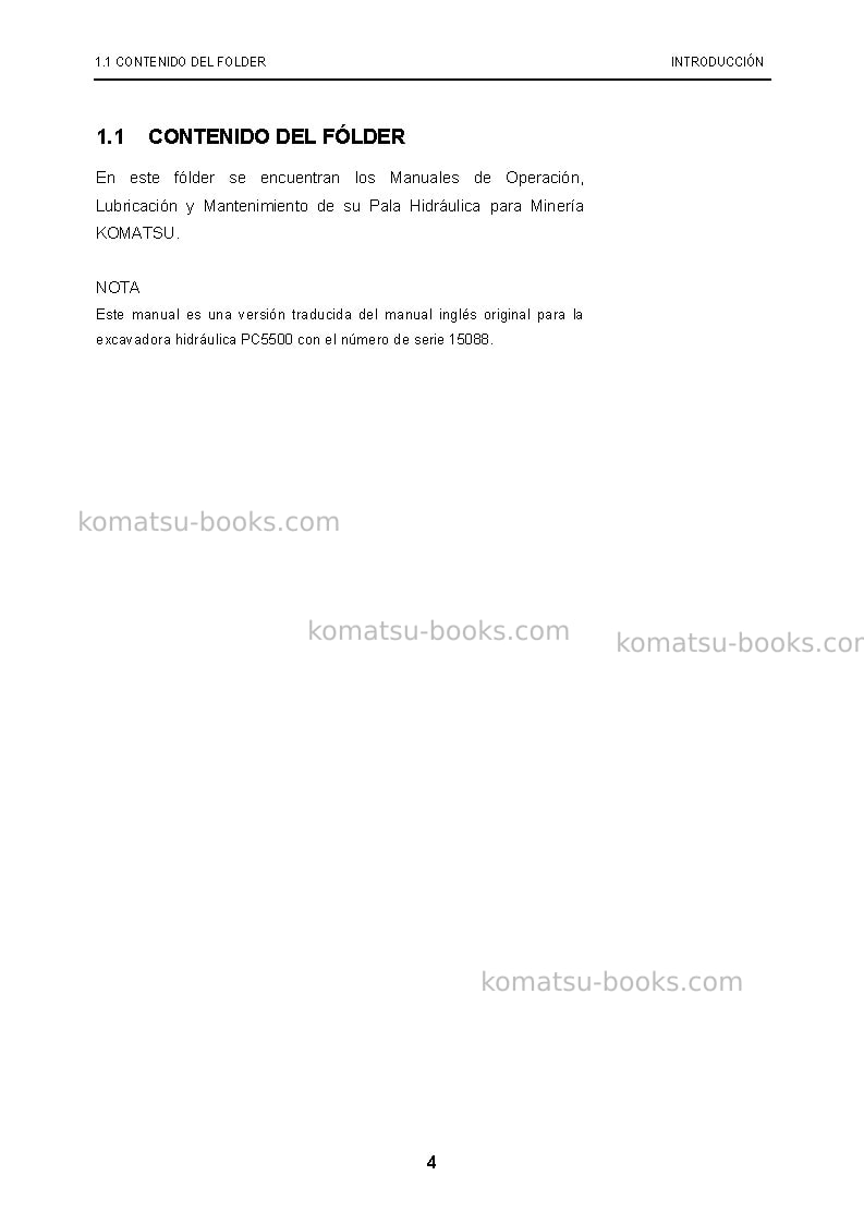 Komatsu pc5500-6deu Manual de operación cover Page 4 Komatsu pc5500-6deu Manual de operación cover Page 4