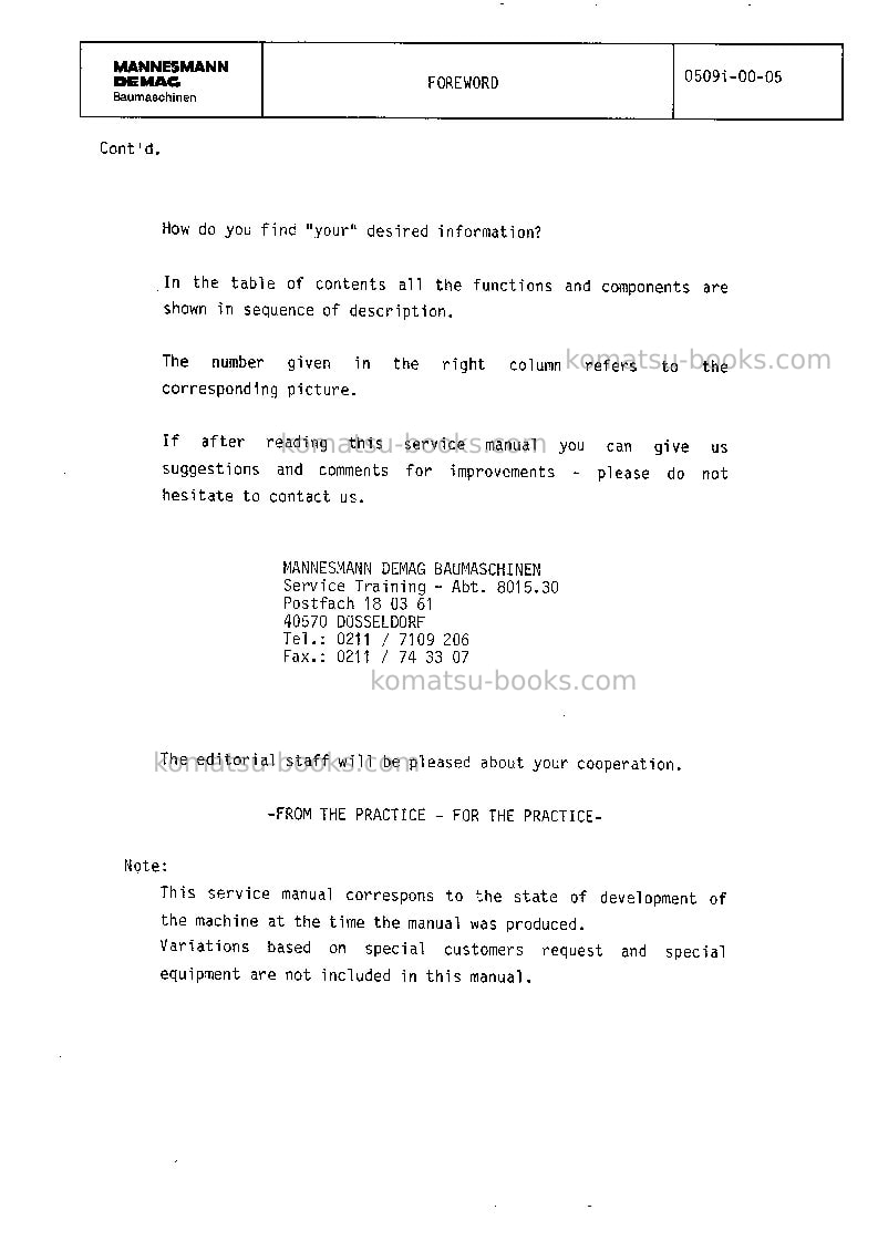 Komatsu h185sdeu Repair & maintenance cover Page 4