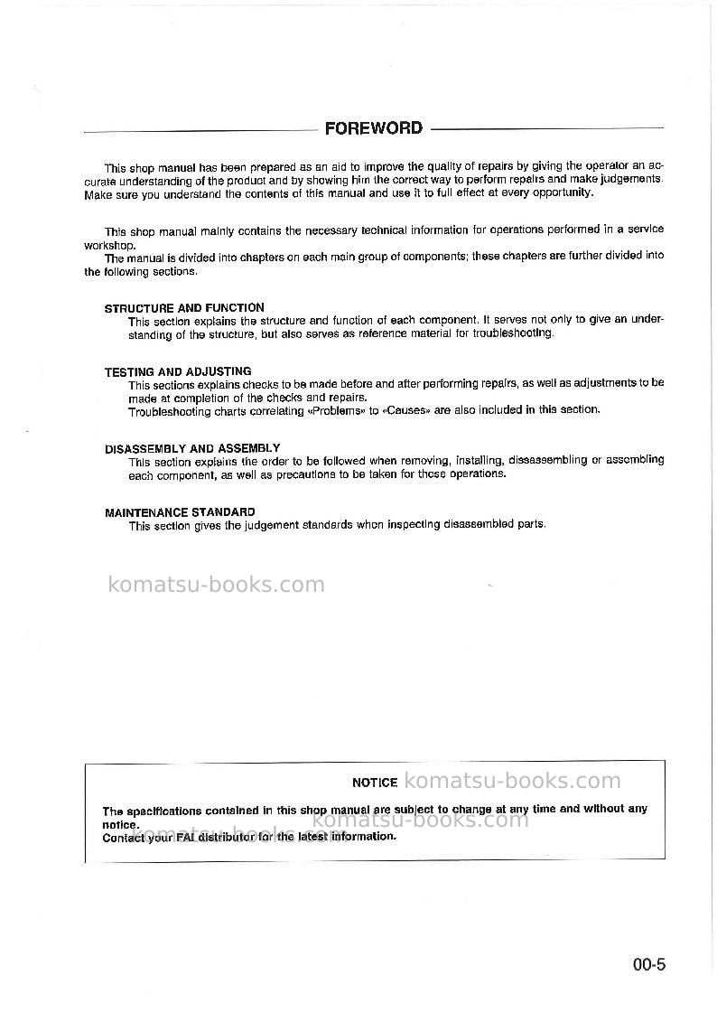 Komatsu 410wita Repair & maintenance cover Page 4 Komatsu 410wita Repair & maintenance cover Page 4