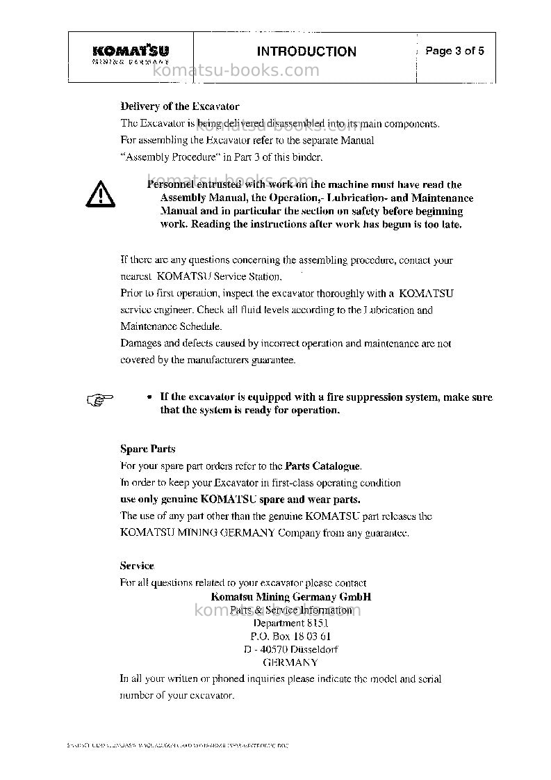 Komatsu pc3000-1deu-aqua digger Operation manual cover Page 4 Komatsu pc3000-1deu-aqua digger Operation manual cover Page 4