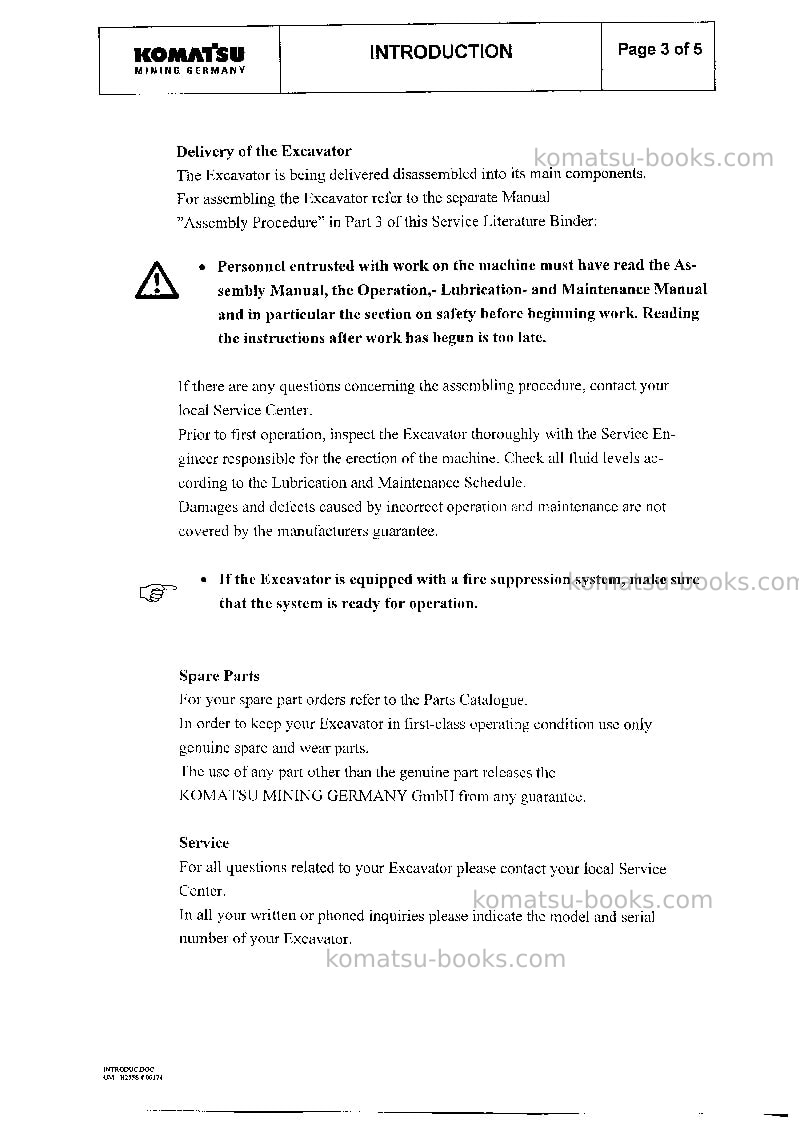 Komatsu pc3000-1deu Operation manual cover Page 4