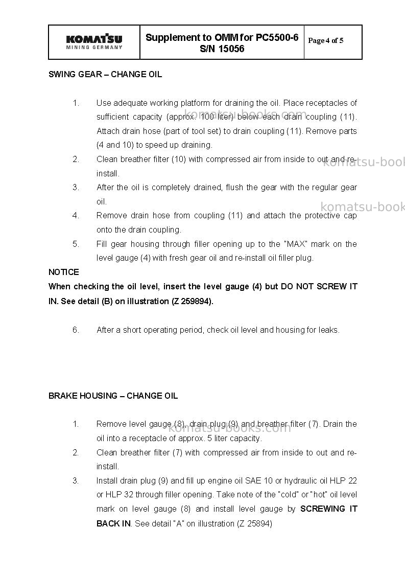 Komatsu pc5500-6deu Operation manual cover Page 4 Komatsu pc5500-6deu Operation manual cover Page 4