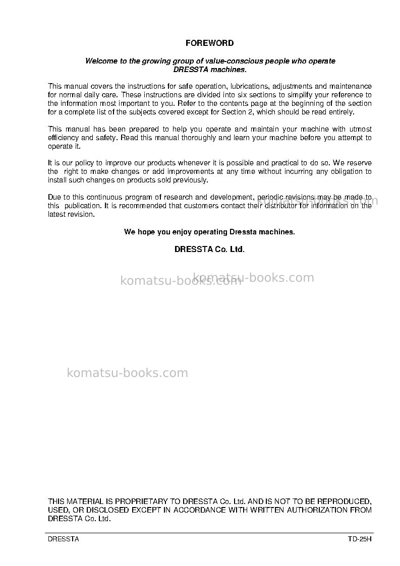 Komatsu td-25h Operation manual cover Page 4