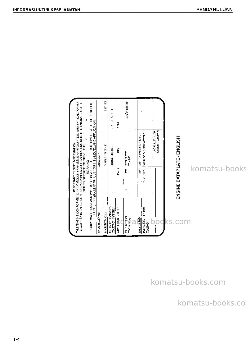 Komatsu pc200-7idn Operation manual cover Page 4