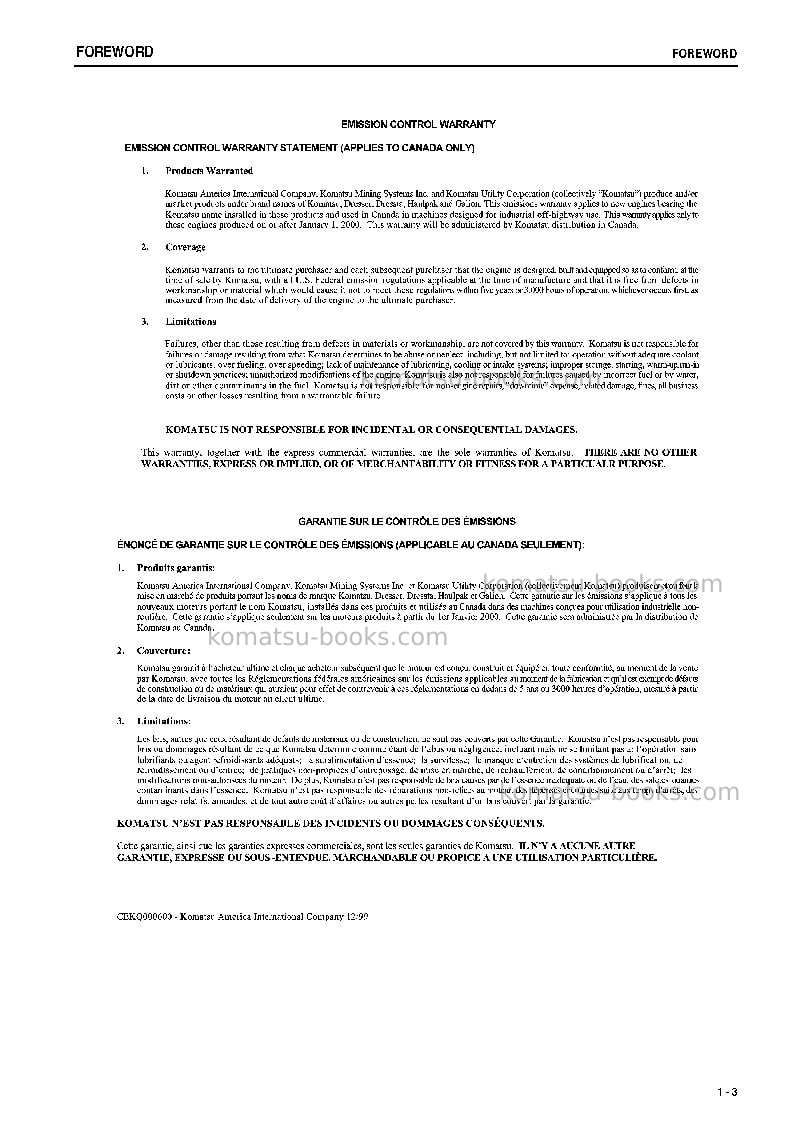 Komatsu wa700-3jpn Operation manual cover Page 4 Komatsu wa700-3jpn Operation manual cover Page 4