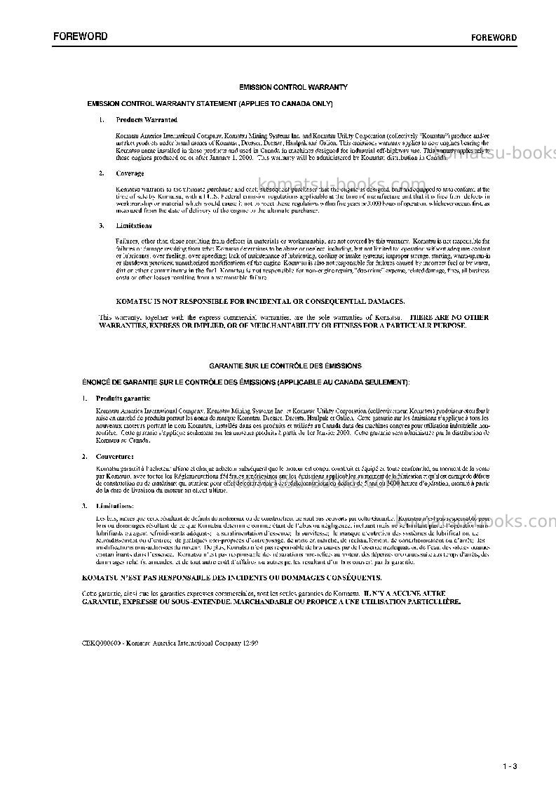Komatsu pc400-7jpn--50c degree for cis Operation manual cover Page 4