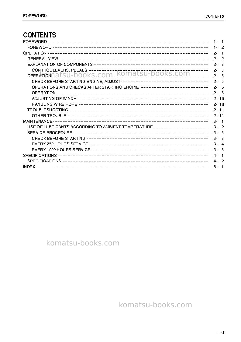 Komatsu dwt125-1jpn-towing winch Operation manual cover Page 4