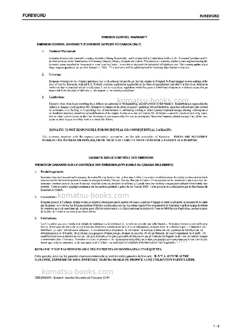 Komatsu wa700-3jpn Operation manual cover Page 4 Komatsu wa700-3jpn Operation manual cover Page 4