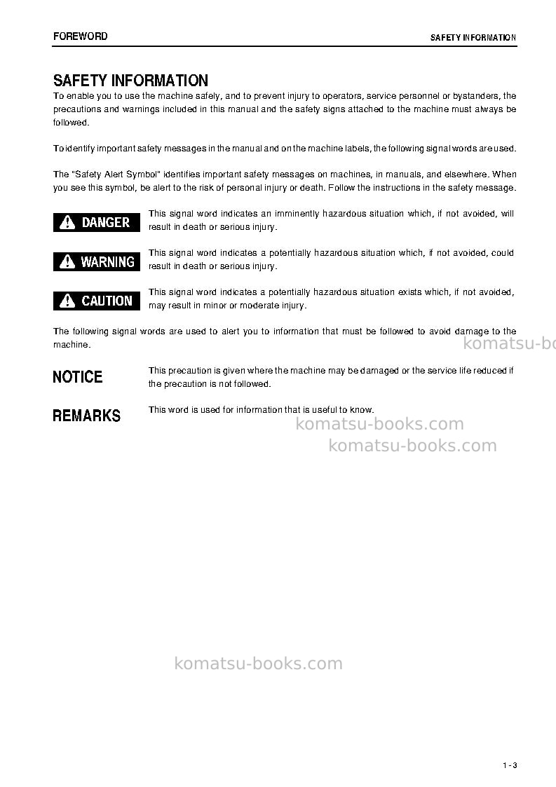 Komatsu d275a-5jpn-w/o egr Operation manual cover Page 4 Komatsu d275a-5jpn-w/o egr Operation manual cover Page 4