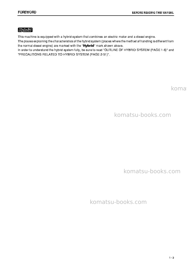 Komatsu hb205-1jpn-hybrid greasing interval 500 hour Operation manual cover Page 4 Komatsu hb205-1jpn-hybrid greasing interval 500 hour Operation manual cover Page 4