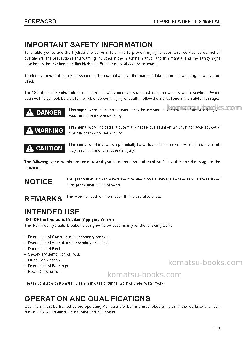 Komatsu jthb10-3jpn-hydraulic breaker Operation manual cover Page 4 Komatsu jthb10-3jpn-hydraulic breaker Operation manual cover Page 4
